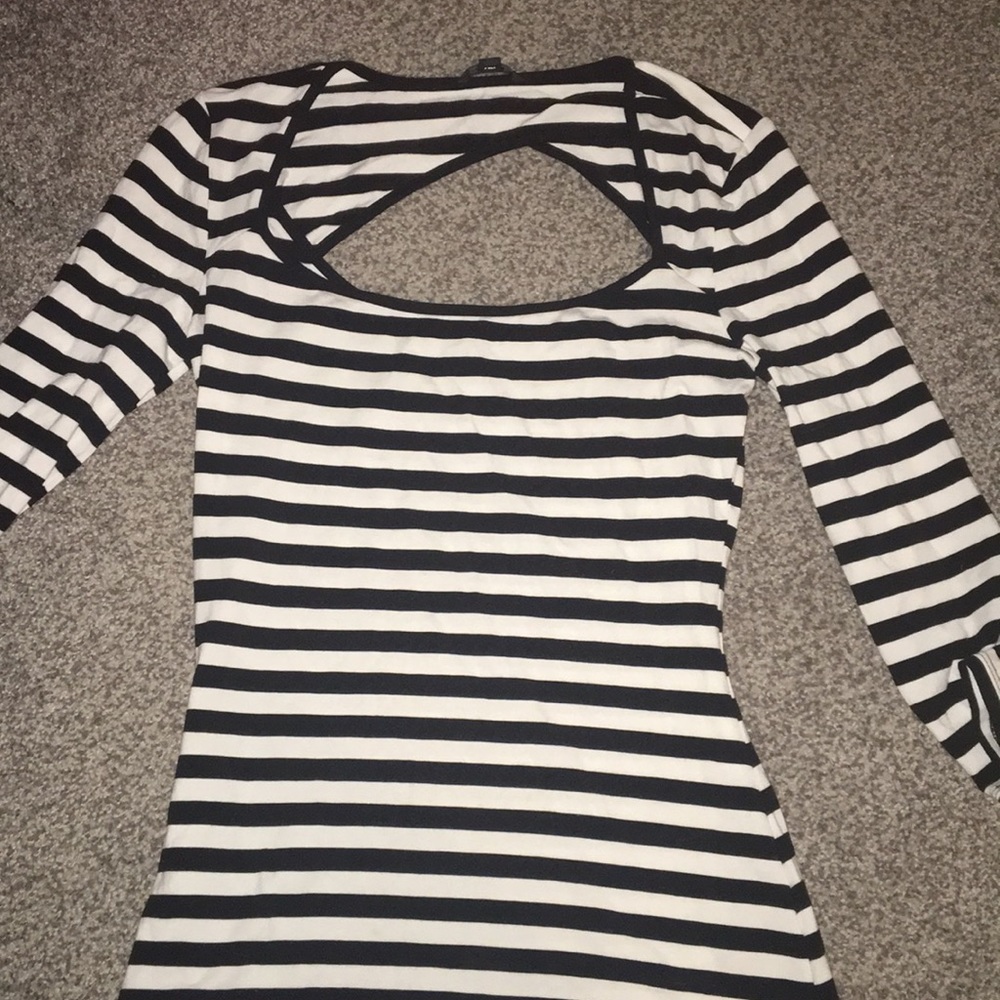 Guess Black and White Striped Long Sleeve Top